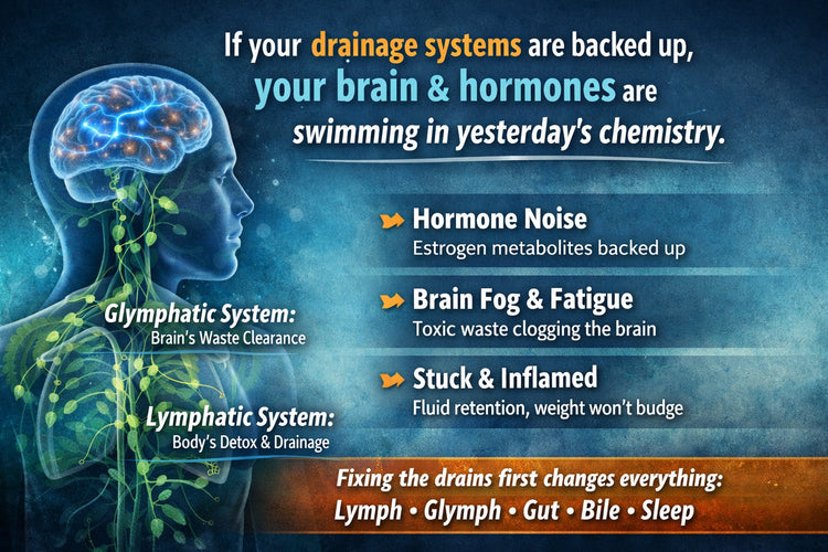 Learn how lymph + glymphatic drainage affects hormones, thyroid, brain fog, swelling, sleep, detox, and metabolism—and how to unclog the “drains.”