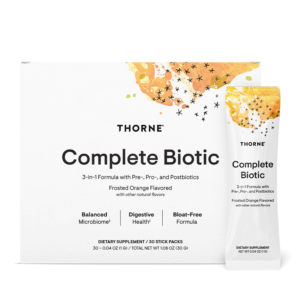  Complete Biotic is a clinically-backed combination of a prebiotic, probiotic, and postbiotic – delivered in a convenient, fast-melt powder with a refreshing orange flavor