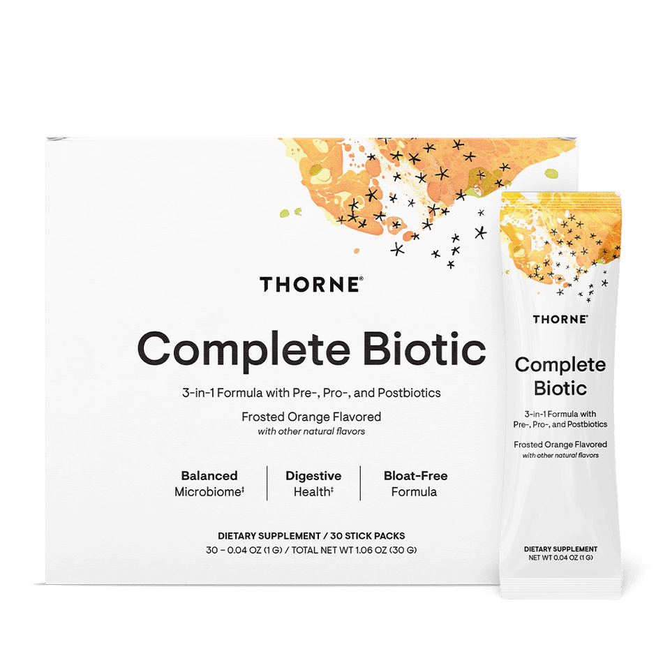  Complete Biotic is a clinically-backed combination of a prebiotic, probiotic, and postbiotic – delivered in a convenient, fast-melt powder with a refreshing orange flavor