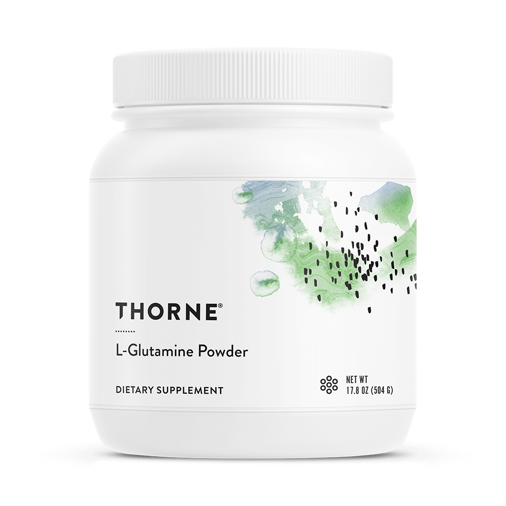Thorne's L-Glutamine Powder is NSF Certified for Sport®. Evidence suggests supplemental L-glutamine benefits gastrointestinal health, supports cellular repair and collagen formation after surgery or repair, maintains immune health, and helps restore plasma glutamine levels depleted after periods of physical stress, such as prolonged exhaustive exercise