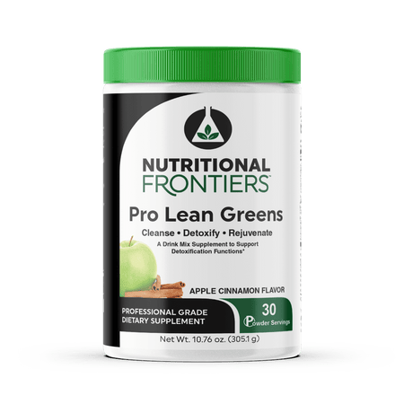 Pro Lean Greens: easy-mix greens + enzymes & probiotics with spirulina, chlorella, NAC and S-acetyl glutathione to support detox & GI health.